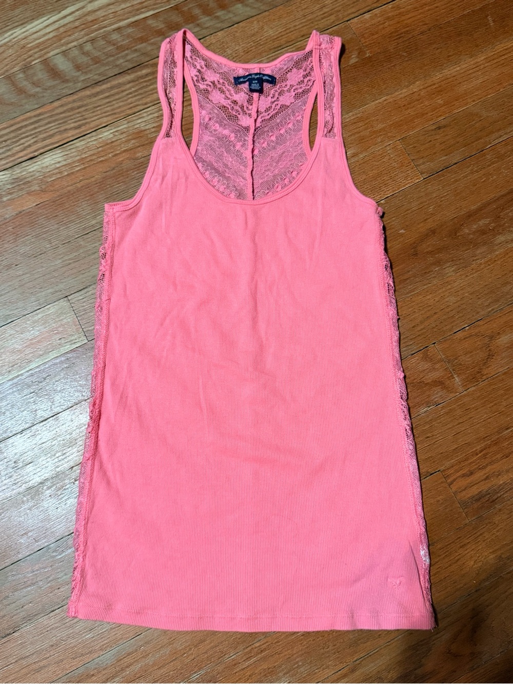 Vintage Y2K American Eagle Outfitters Pink Lace-Back Fitted Tank Medium